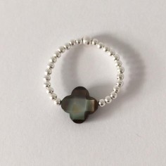 Small beads ring silver 925  grey cross mother of pearl