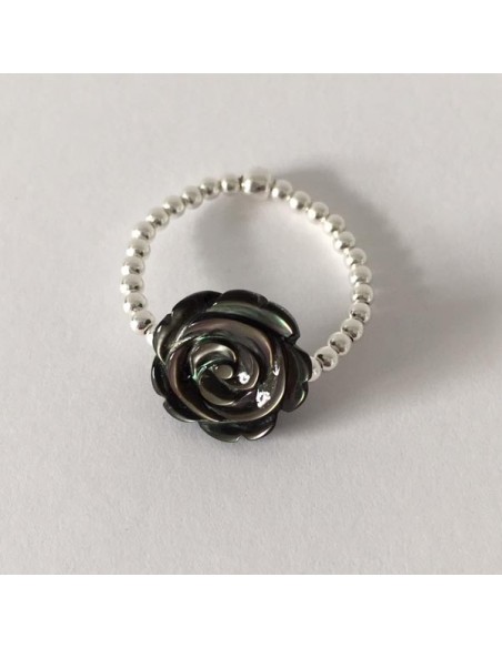 Small beads ring silver 925 grey rose mother of pearl