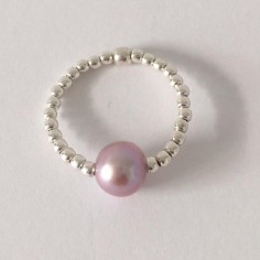 Small beads ring silver 925 pink freshwater pearl