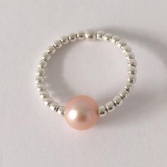 Small beads ring silver 925 light orange freshwater pearl