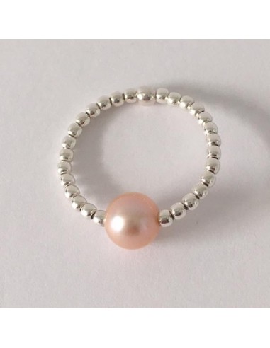Small beads ring silver 925 light orange freshwater pearl