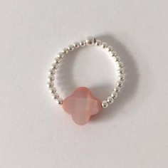 Small beads ring silver 925 pink cross mother of pearl