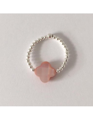 Small beads ring silver 925 pink cross mother of pearl
