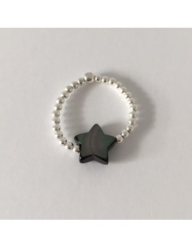Small beads ring silver 925  grey star mother of pearl