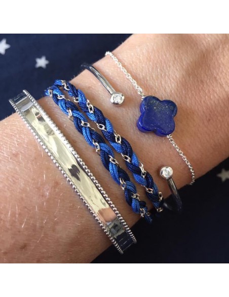 Chain bracelet silver 925 small flat lapis lazuli cross