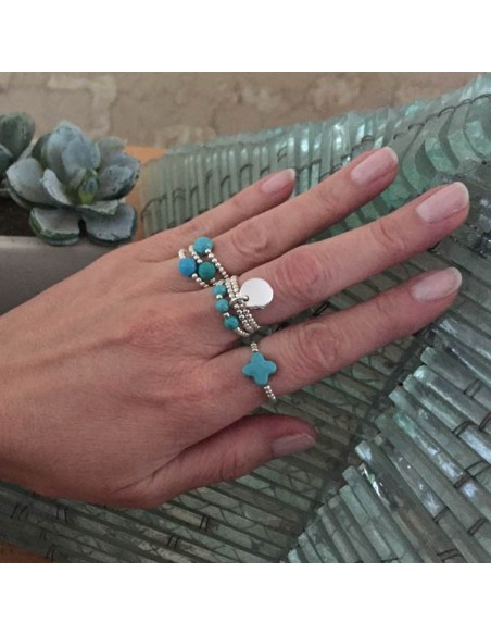 Small beads ring silver 925 turquoise cross