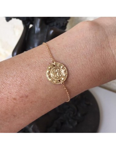Chain bracelet gold plated small ethnic medal