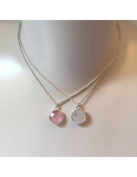 Faceted white moonstone drop chain necklace silver 925