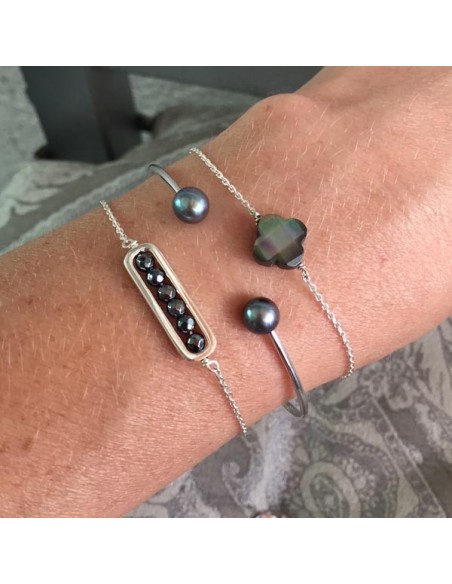 Chain bracelet silver 925 grey mother of pearl cross