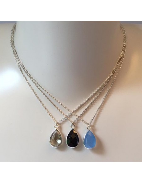 Faceted blue agate drop chain necklace silver 925