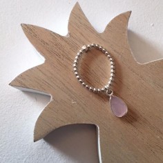Small beads ring silver 925 pink quartz drop 
