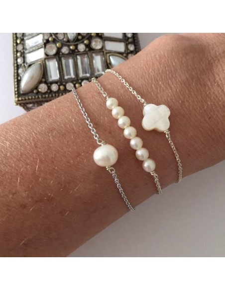 Chain bracelet silver 925 white freshwater pearls bar