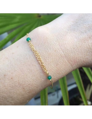 Triple chains bracelet gold plated small green jade