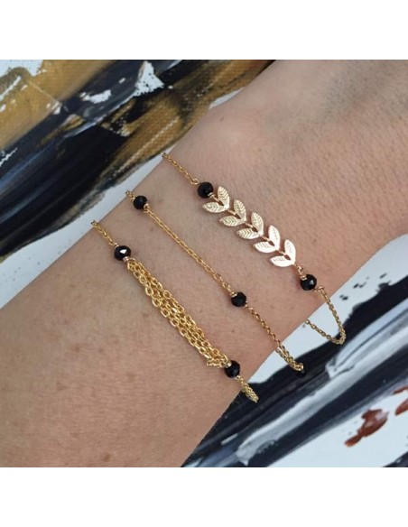 Triple chains bracelet gold plated small onyx