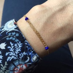 Bracelet chaine plaqué or triple chainettes petites pierres bleues