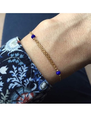 Bracelet chaine plaqué or triple chainettes petites pierres bleues