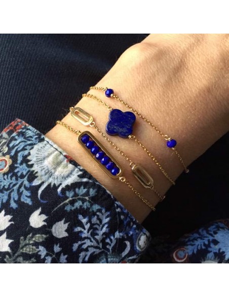 Chain bracelet gold plated small flat lapis lazuli cross