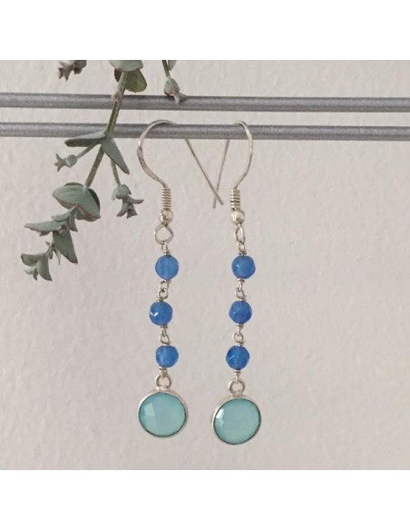 Blue jade stones earrings silver 925