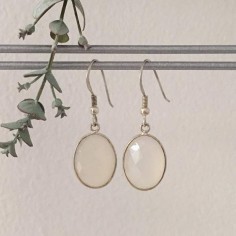 Big oval white moonstone earrings silver 925