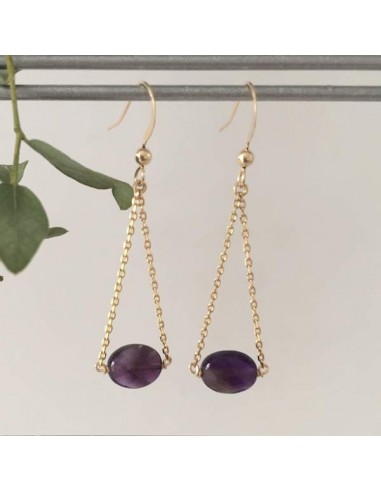 Oval faceted amethyst earrings gold plated chain 