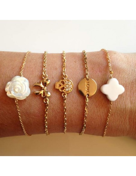 Chain bracelet gold plated small flat white agate cross