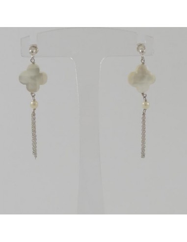 Flat white agate cross earrings gold plated pompom