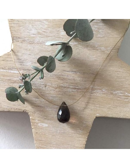 Faceted smoked quartz drop cord necklace