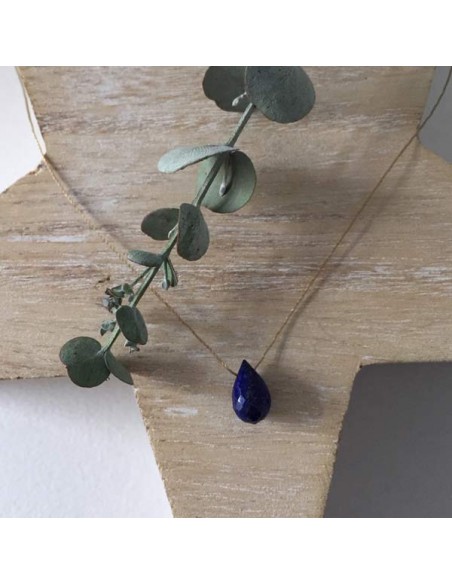 Faceted lapis lazuli drop cord necklace