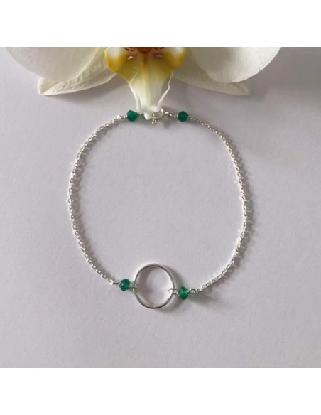 Small ring bracelet silver 925 small green onyx stones