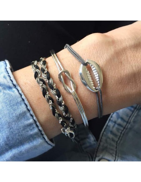 Cord bracelet silver 925 big braid ring