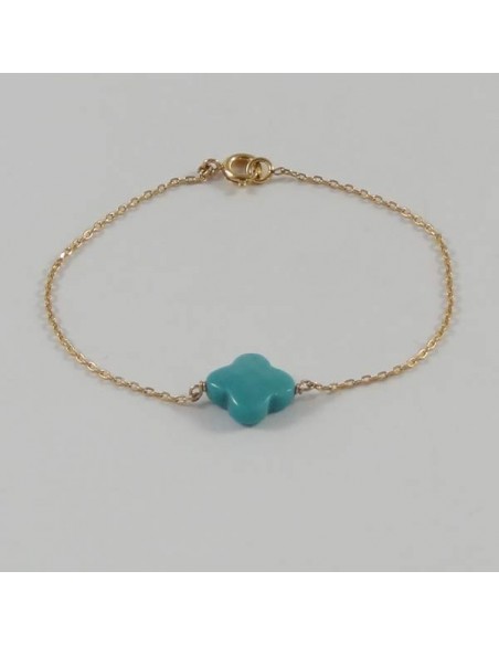 Bracelet chaine plaqué or pierre croix facettée turquoise