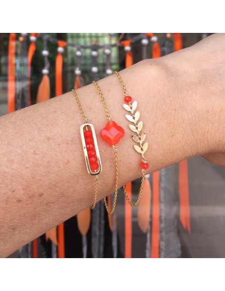 Bracelet chaine plaqué or pierre croix facettée orange