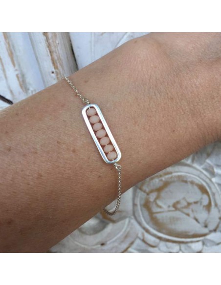 Bracelet chaine argent maillon mini pierres beiges facettées   