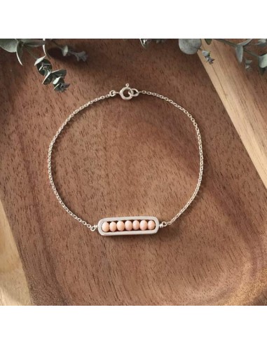 Chain bracelet silver 925 small link beige stones