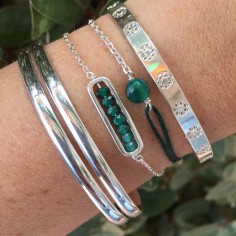 Bracelet chaine argent maillon mini pierres onyx vert facettées   