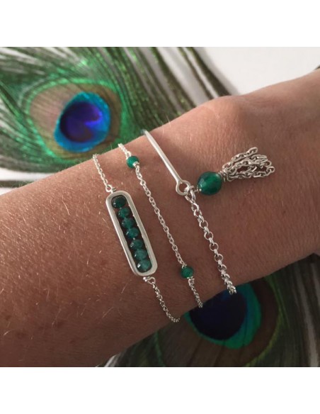 Bracelet chaine argent maillon mini pierres onyx vert facettées   