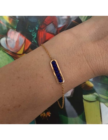 Bracelet chaine plaqué or maillon mini pierres bleues facettées