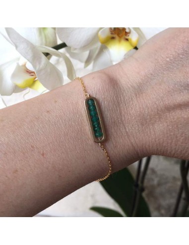 Chain bracelet gold plated small link green onyx stones