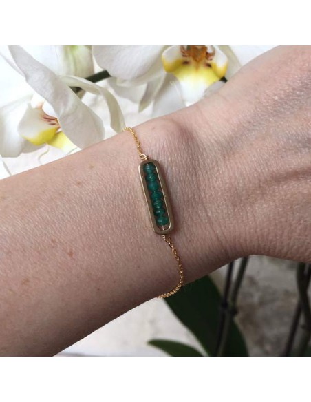 Bracelet chaine plaqué or maillon mini pierres onyx vert facettées