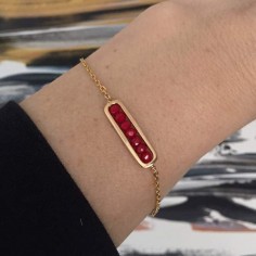 Chain bracelet gold plated small link red stones