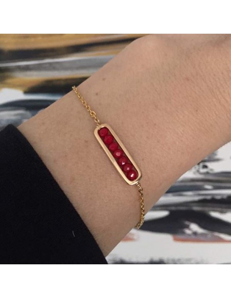 Bracelet chaine plaqué or maillon mini pierres rouges facettées