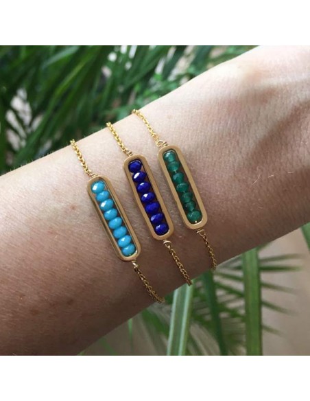 Bracelet chaine plaqué or maillon mini pierres turquoise facettées