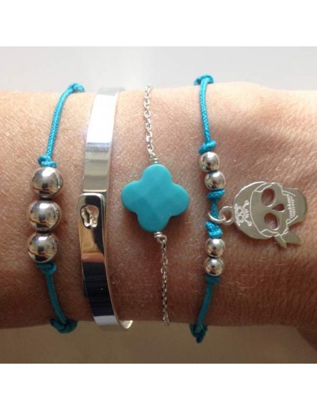 Bracelet chaine argent croix turquoise facettée   