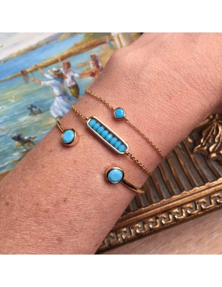 Chain bracelet gold plated small link turquoise stones
