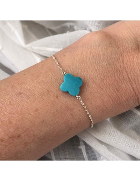 Bracelet chaine argent croix turquoise facettée   