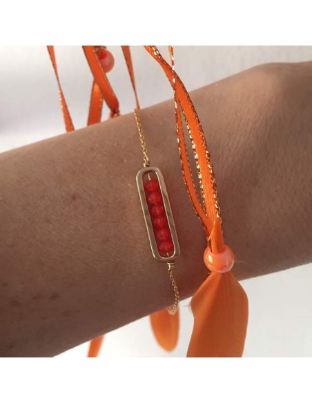 Bracelet chaine plaqué or maillon mini pierres oranges facettées
