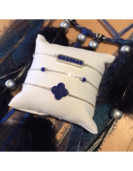 Bracelet chaine argent maillon mini pierres bleues facettées   