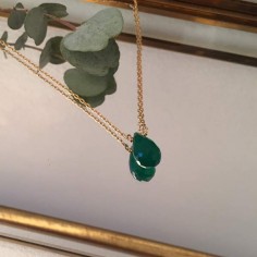 Faceted green onyx drop chain necklace gold plated