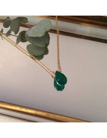Faceted green onyx drop chain necklace gold plated