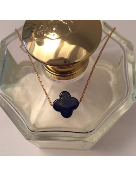 Collier chaine plaqué or Croix Lapis lazuli